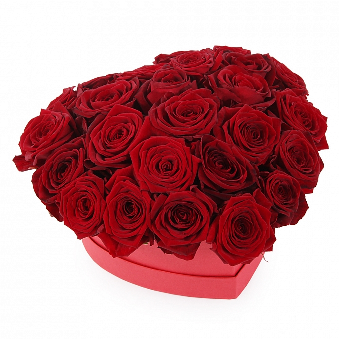 Букет роз "Любовь" в коробке-сердце (29 шт.)